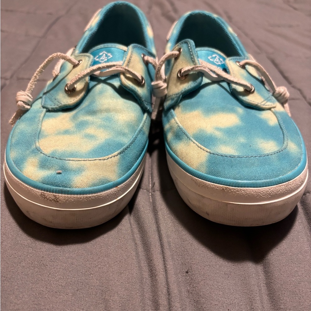SPERRY Womens Crest Two-Tone Cream and Blue Boat Shoe Size 7.5 - Picture 2 of 8